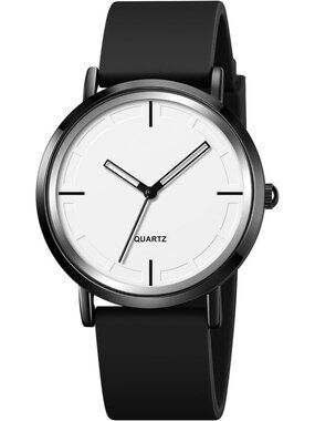 Women's Black White Analog Quartz Simple Silicone Strap Waterproof Sport Watch